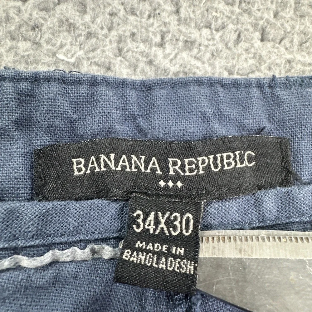 Banana Republic Linen Cotton Pants Men 34x30 Hague Blue Flap Pocket Breathable
